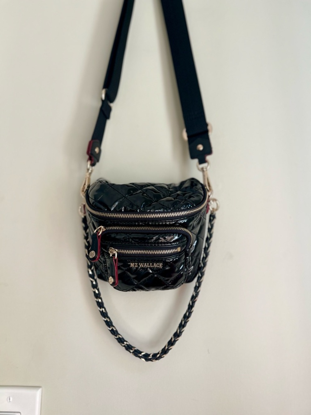 Mz Wallace Micro Crosby Sling in Black Lacquer